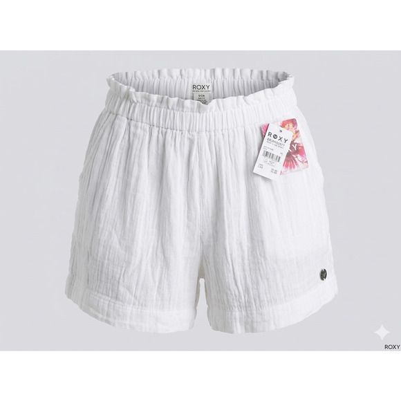 Roxy Pants - Roxy White What A Vibe High Rise‎ Organic Cotton Gauze Shorts Small NWT